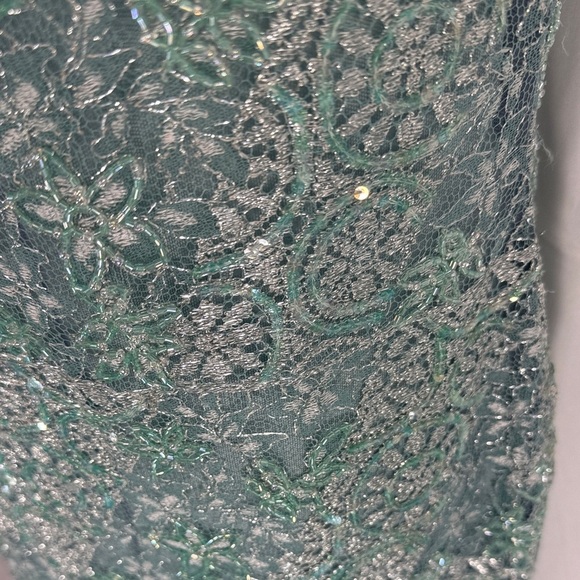 Liancarlo Couture Vintage Teal Silver Lace Overlay Sheath Dress Sz 52 / US 16-18 - Picture 10 of 11
